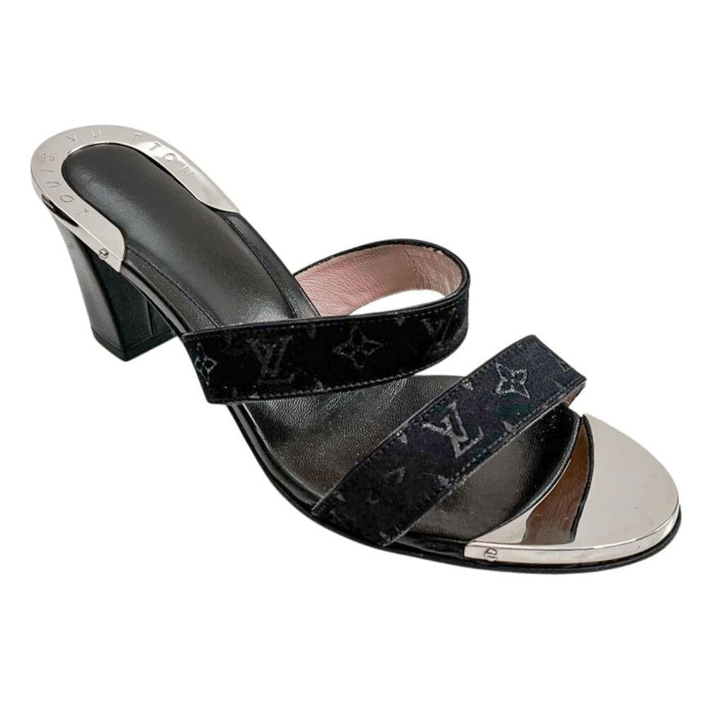 Louis Vuitton Monogram Fabric Mule Slide Sandals Block Heel EU 36 US 6 Authentic